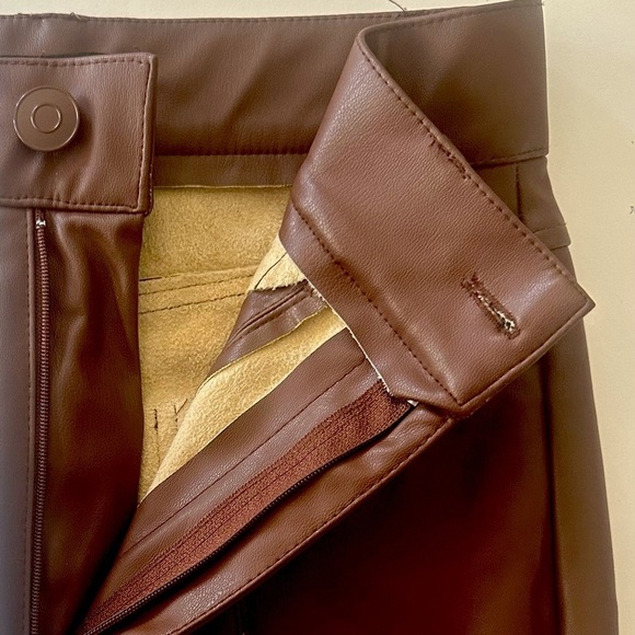 2/$30 Zara, High Rise Vegan Faux Leather Pants, Tan Brown, Size XS - Picture 8 of 12